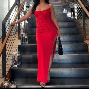 Medium Lovers and Friends long red dress. Fully lined, cowl neck, leg slit